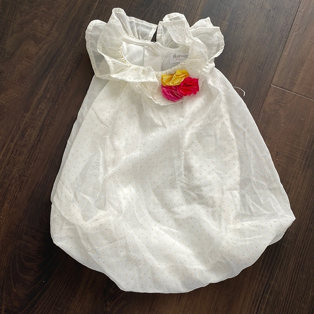 Nanette Baby Bubble Romper White Gold Dot Floral 3-6 Months NWT